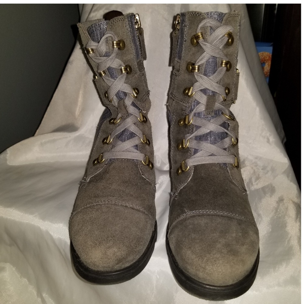 Sorel Major Carly Boots Women 7.5 Gray Excellent Suede Canvas Lace Up NL2158-053 - Picture 1 of 8